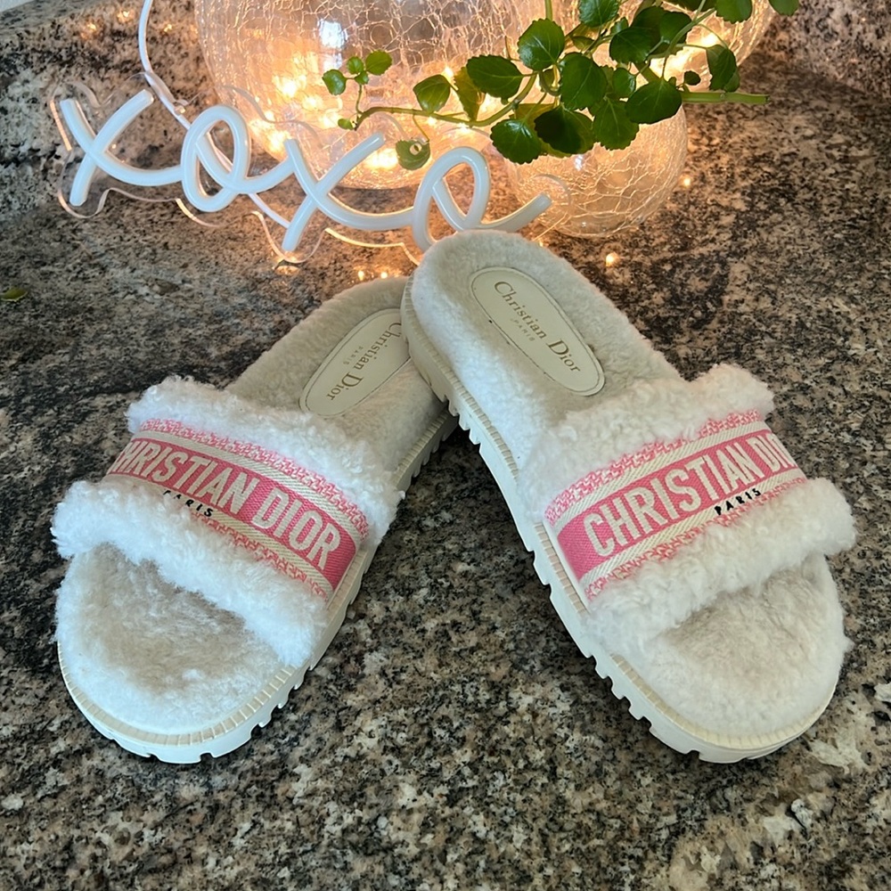 Christian Dior Shearling Slides